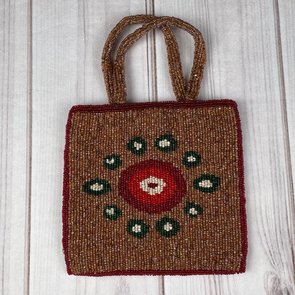 Vintage Moyna Hand Beaded Evening Bag Wristlet Phone Purse Small Sun Seed Pocket - Picture 7 of 12